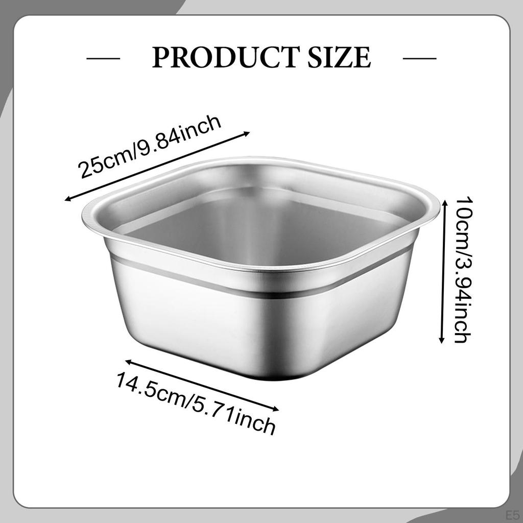 Stainless Steel Square Basin Catering Pan Multipurpose Soup Bowl Washing for Home Kitchen
