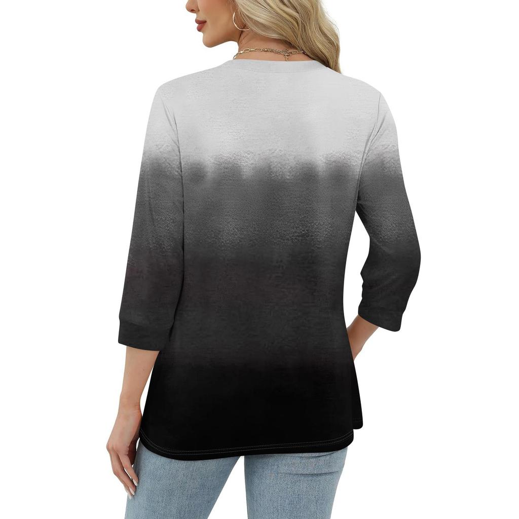 Women's Fashion Casual Round Neck 3/4 Sleeve Loose  Printed T-Shirt Ladies Top