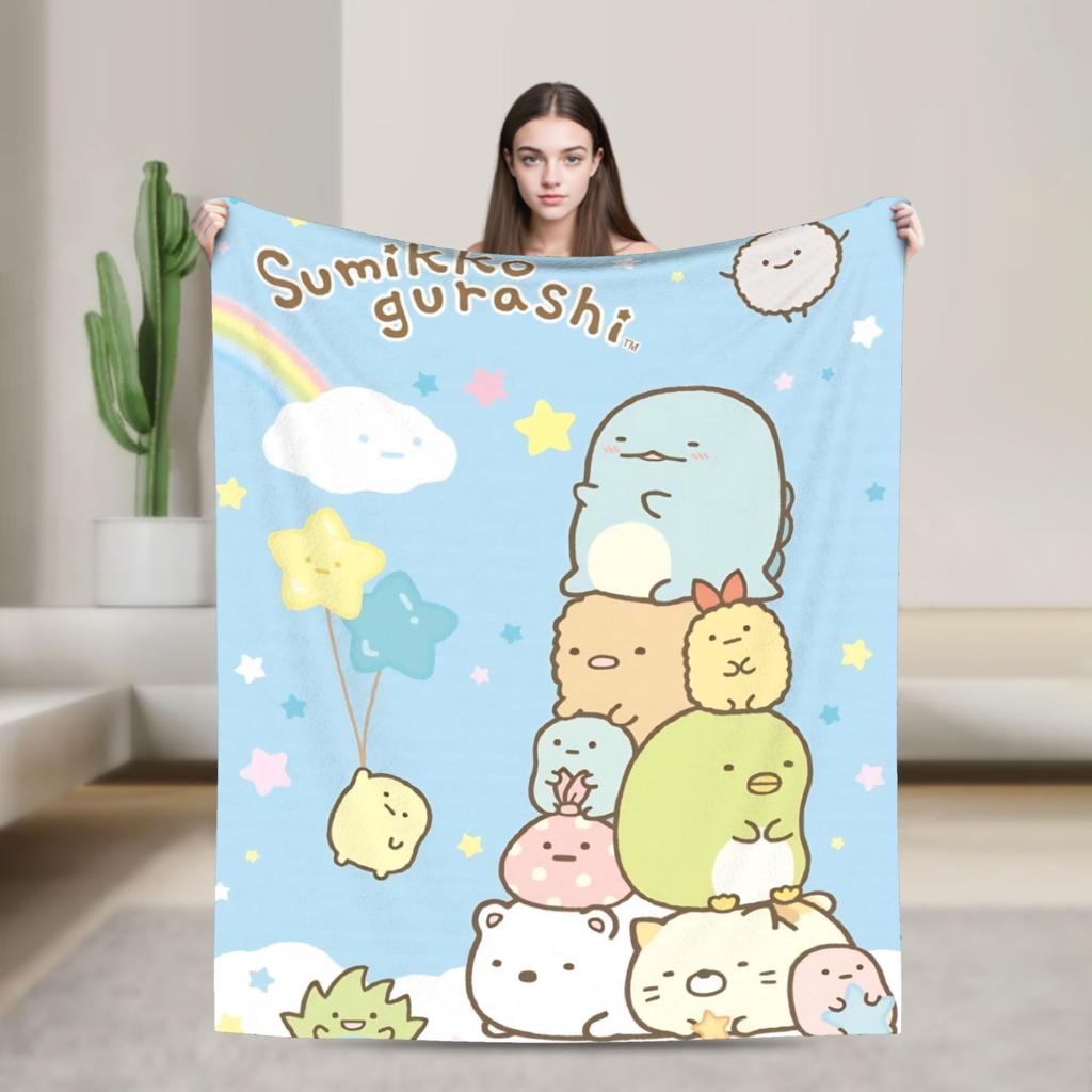 Sumikko Gurashi Cartoon Flannel Throw Blanket Shirokuma Penguin for Bedspread Knitted Blanket Car Lightweight Multifunction