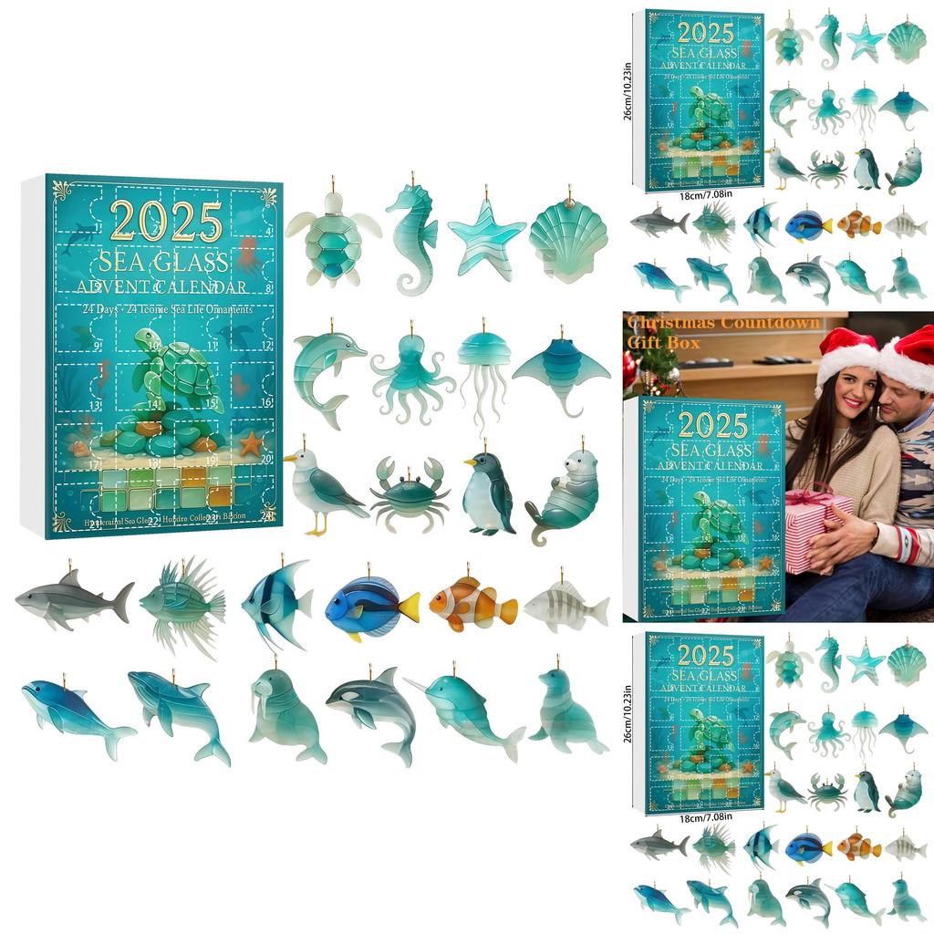 Christmas Advent Calendar Marine Life Acrylic Decorations For Holiday Party And Gift Giving