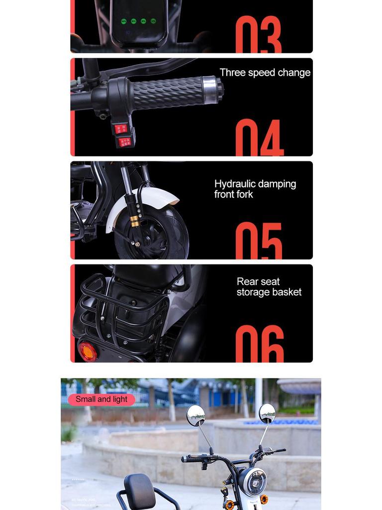 Electric Scooter Tricycle with 120 Km Range and Customizable Battery