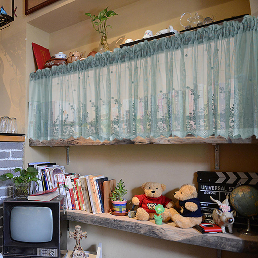 Farmhouse Rustic Style Kitchen Short Sheer Curtains Elegant Lace Blackout Window Valance for Bedroom Bathroom