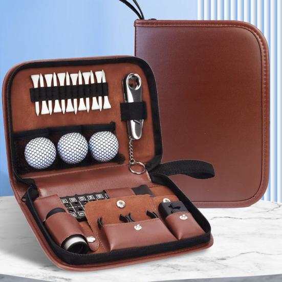 Golf Accessories Bag Faux Leather Storage Case for Golf Balls Tees Divot Tool Rangefinder Scorer Gift for Men Women Golfers