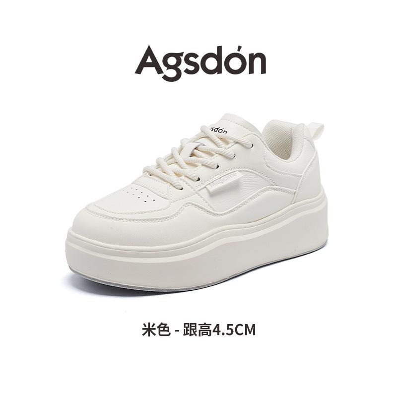 Augustine Platform White Shoes Women's 2025 New Spring Flat Casual Sports Shoes Student Muffin Board Shoes Tide
