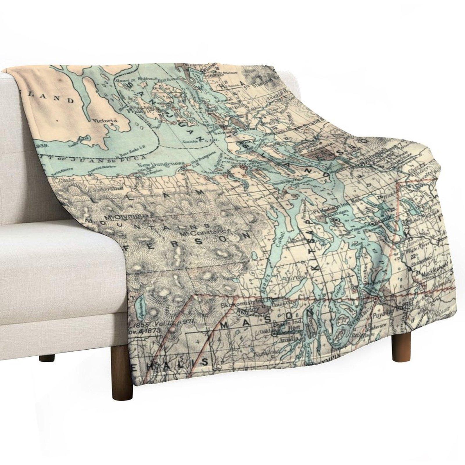 Vintage Map of The Puget Sound (1883) Throw Blanket For Decorative Sofa Camping Polar Bed Blankets 30x40in