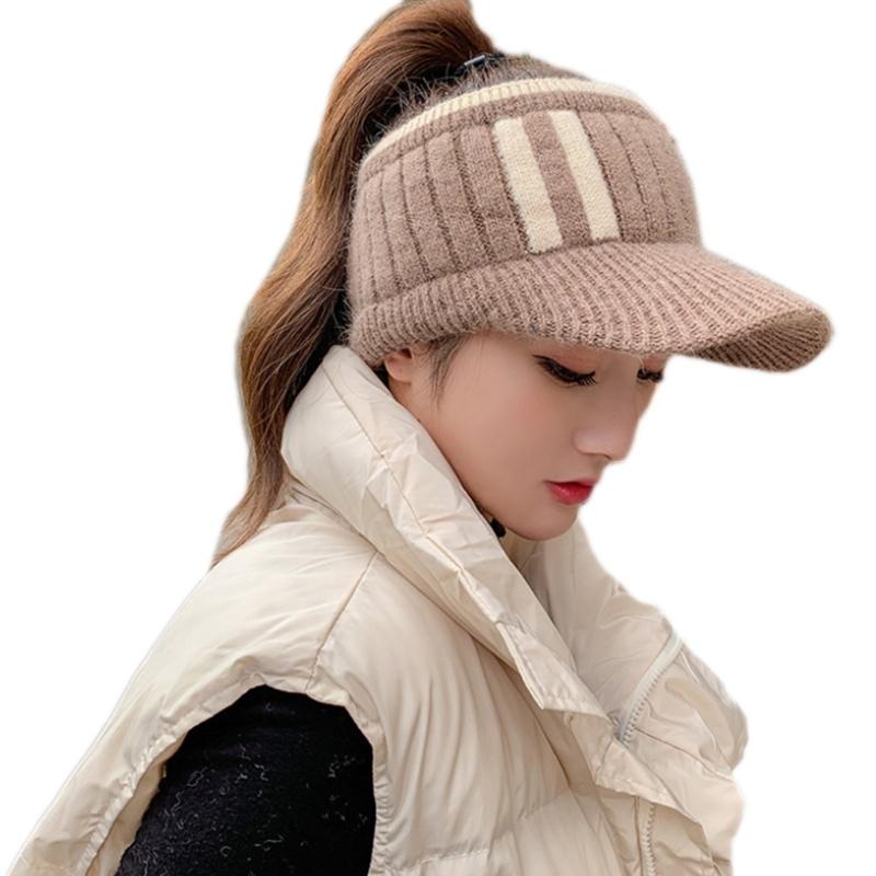 Fashion Handmade Knit Cap Winter Outdoor Women Girl Warm Keeping Cap Empty Top Wool Hat Color Matching Duck Tongue Hat