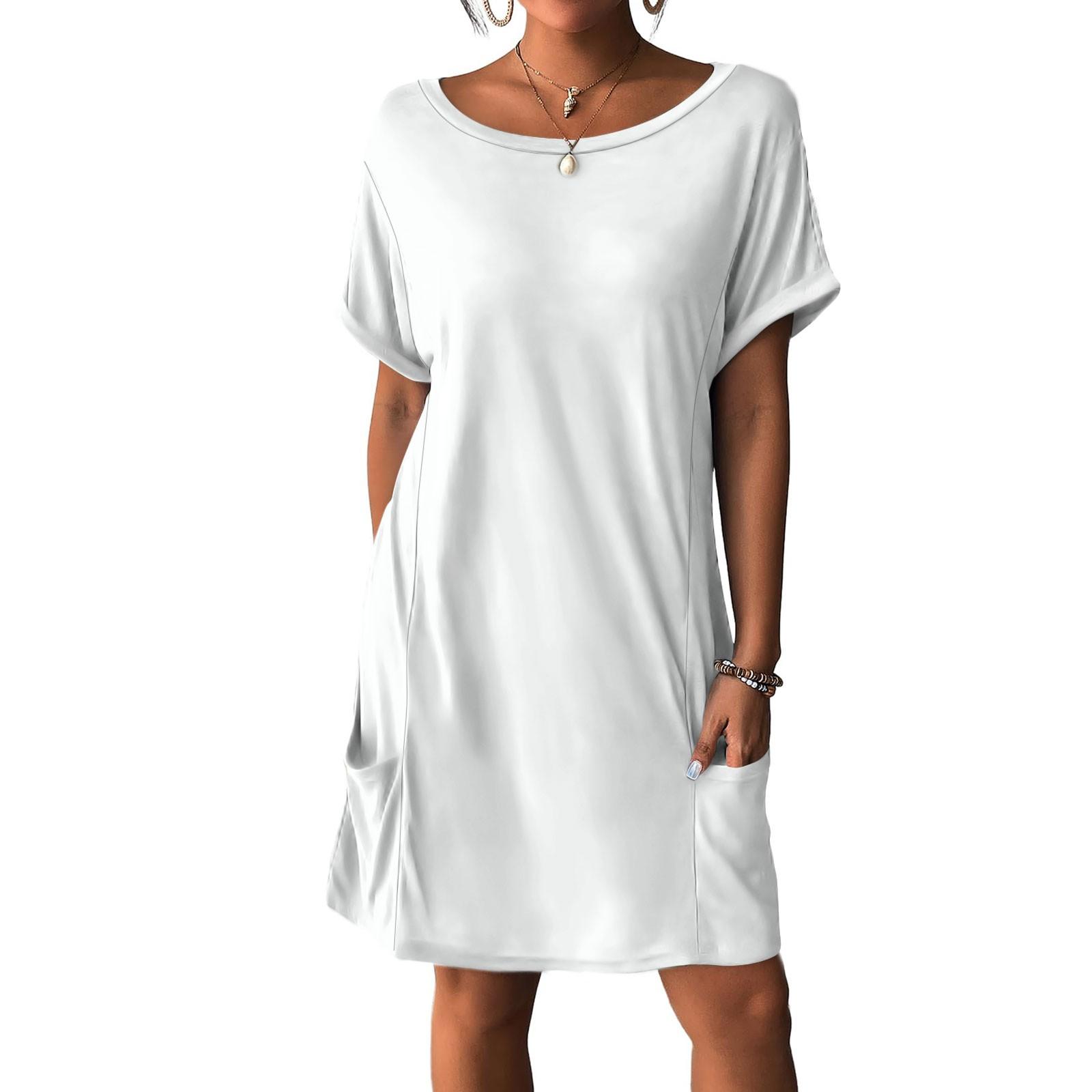 

Женские платья Футболки Платья с карманами Однотонные повседневные пляжные платья XL белый