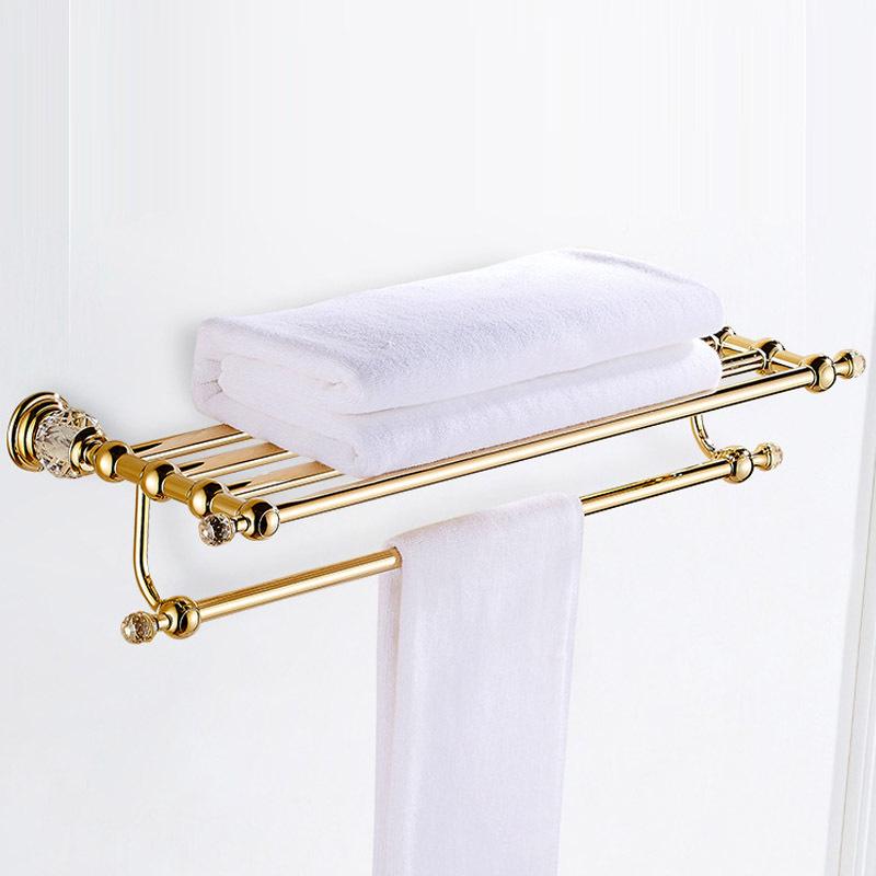 Juego de Toallero Europeo de Cristal Dorado - Herrajes de Baño de Acero Inoxidable