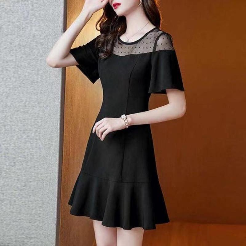 Black lace dress women s summer temperament small high-end sense splicing small black dress M
