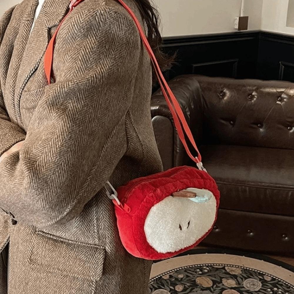 Soft Plush Crossbody Bag Red Small Mobile Phone Bag Kawaii Fruit Shoulder Bag Girls