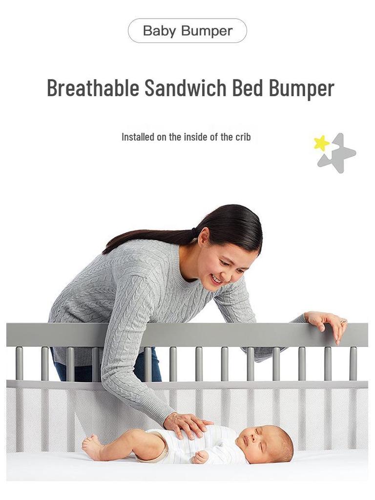 Summer Breathable Baby Crib Bumper: Skin-Friendly, Anti-Collision Bed Rail for Mother and Baby.