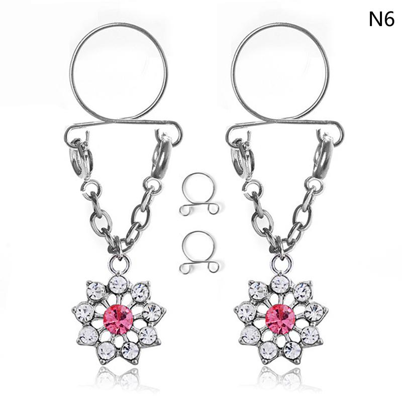 1 Pair Sexy Tassel  Butterfly Pendant Fake Nipple Ring For Women Girls Adjustable Faux Nipple Piercing Body Jewelry