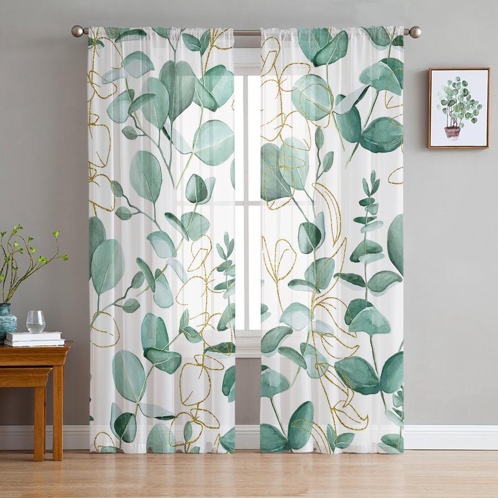 Green Leaves Jungle Plant Nature Modern Tulle Curtains For Living Room Sheer Curtain Bedroom Voile Decorative Window Treatments