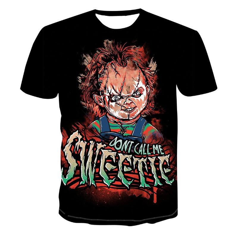 

Summer New Fashion Men s T-shirts Halloween Streetwear Funny Horror Chucky 3D Printing Men s Round Neck Short Sleeve Tees Tops XXS