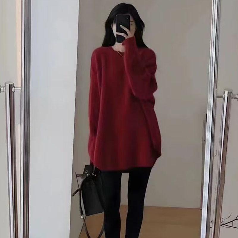 Women's Cozy Soft Sweater: Autumn-Winter 2024 Loose Mid-Length Wool Pullover