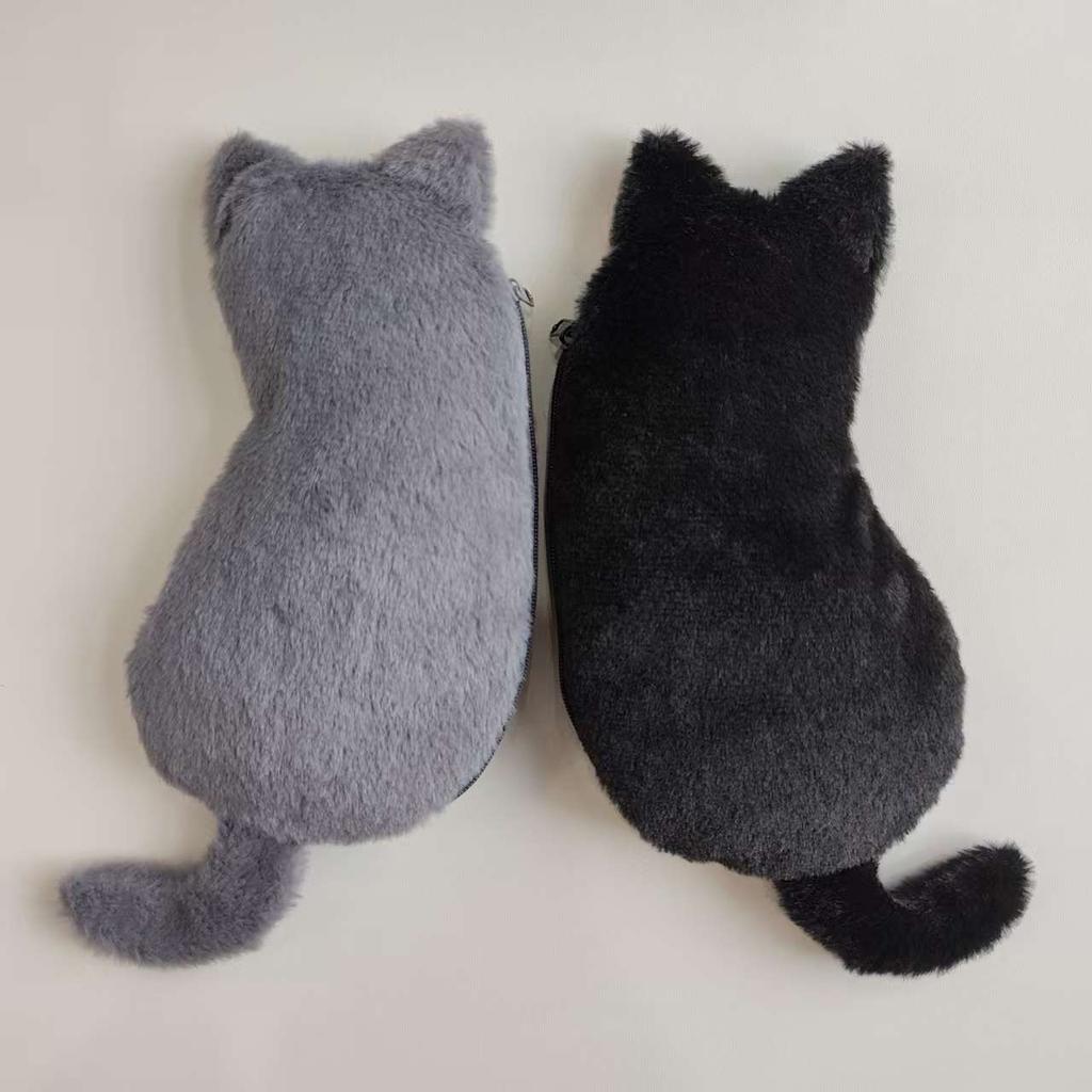 Cute Plush Cat Pencil Case, Stationery Box, Pencil Case, Plush Pencil Bag, Christmas Gift, Multiple Colors Available, White, Gray, Khaki, Black