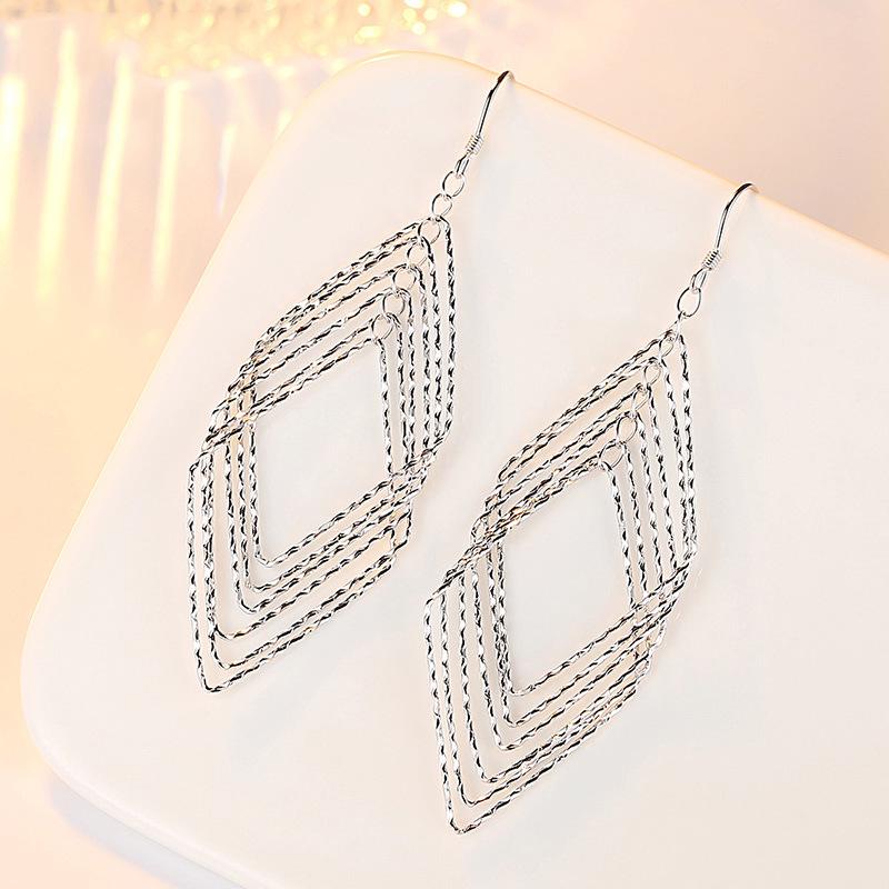 S925 Sterling Silver Rhombus Earrings: 2025 European & American Light Luxury Fashion for Women