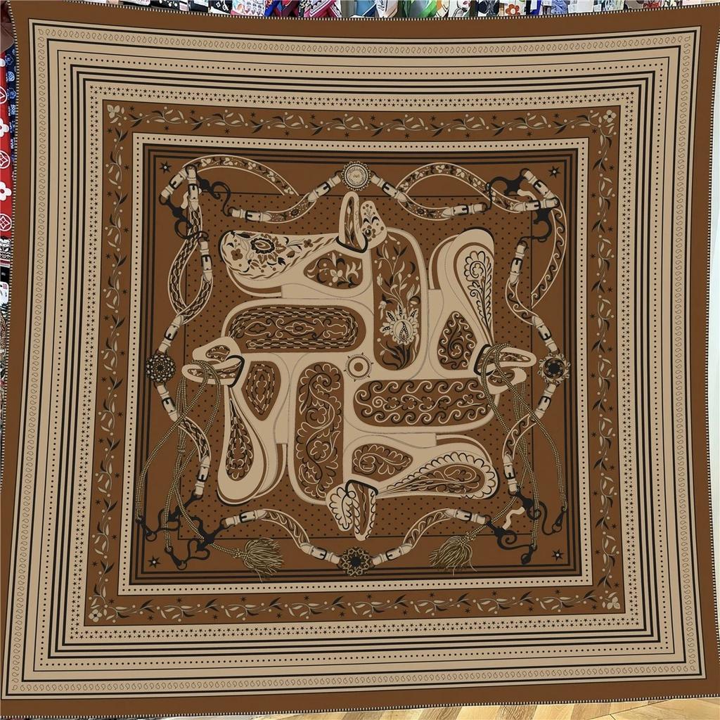 130CM Vintage Women Large Shawl French Printed Square Scarves Bandana Luxury New Kerchief Hijab Scarf