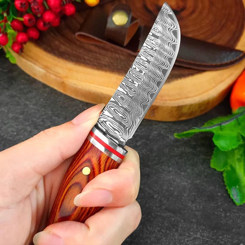 Kitchen Boning Knife Damascus Pattern Utility Knife Stainless Steel Barbecue Fishing Meat Cutting Tools with Sheath