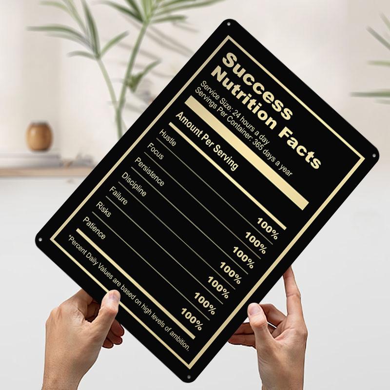 Success Nutrition Facts Poster Customized Wall Art Vintage Metal Signs Retro Tin Plaque for Man Cave Bathroom Decor House Home 20x30cm(7.8x11.8inch)