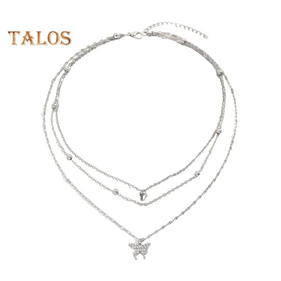 

Женское ожерелье со стразами, трехслойная подвеска в виде бабочки, регулируемая с увеличенной длиной, выпускной вечер, шея, ювелирные изделия, свадебное ожерелье серебряный