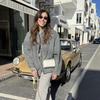 Women Fashion Vintage Pockets Woolen Jacket Autumn Casual Solid Long Sleeve Coat Snap Button Loose Outerwear