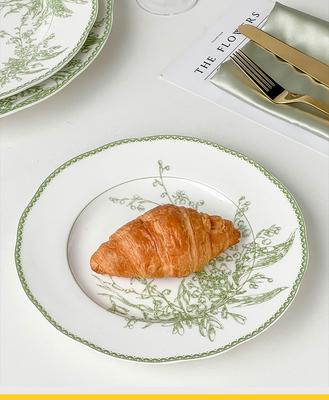 Série Lys de la Vallée Vert Jade Porcelaine Osée Ensemble d'Assiettes Occidentales Assiette à Gâteau Premium Assiette Française Assiettes de Dîner