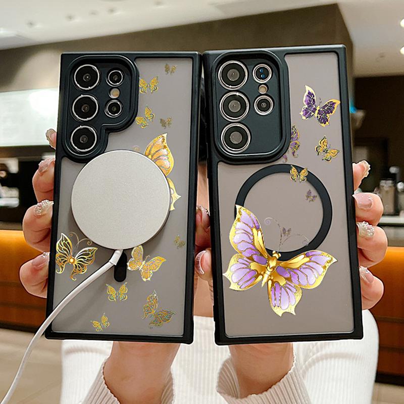 Colorful Butterfly Case For Samsung Galaxy S24 S23 S22 Ultra S22 Plus S23 FE Magnetic For Magsafe Wireless Charging Phone Cover