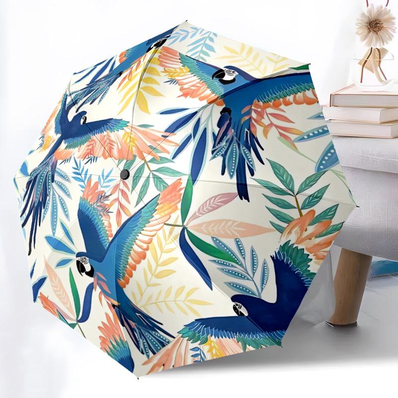 

1pc Parrot Floral Automatic Folding Umbrella - Portable Collapsible, 8-Rib Durable Frame, Perfect for Outdoor Use, yy251218124