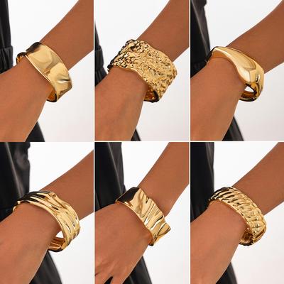 Ins Style Fashion Irregular Liquid Metal Texture Pleated Bracelet, High-grade Photosensitive Surface Wide Bracelet