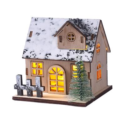 Christmas LED Light Wooden House Luminous Cabin Snow Scene Village Christmas Ornament Kids Gifts New Year Christmas Decoration