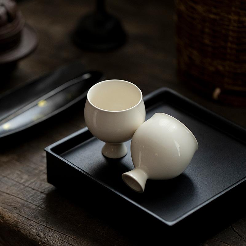 Ivory White Ceramic Stem Cup Song Dynasty Style for Tea Sake Small Bowl High Foot Chinese Antique Home Use Gift