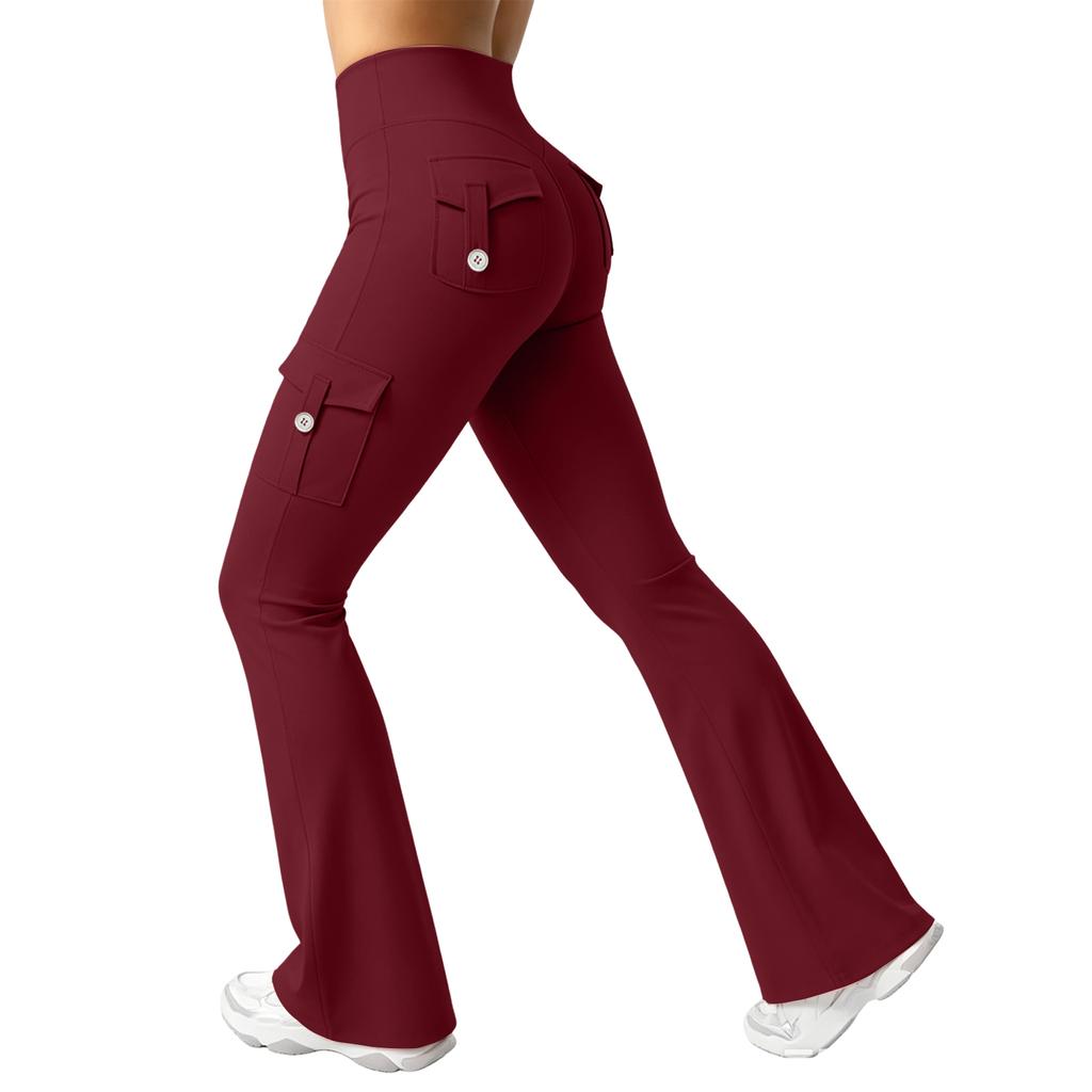 Women's Breathable Butt Lifting Yoga Pants with Button Pockets - Sport Workout Pants for Training and Running