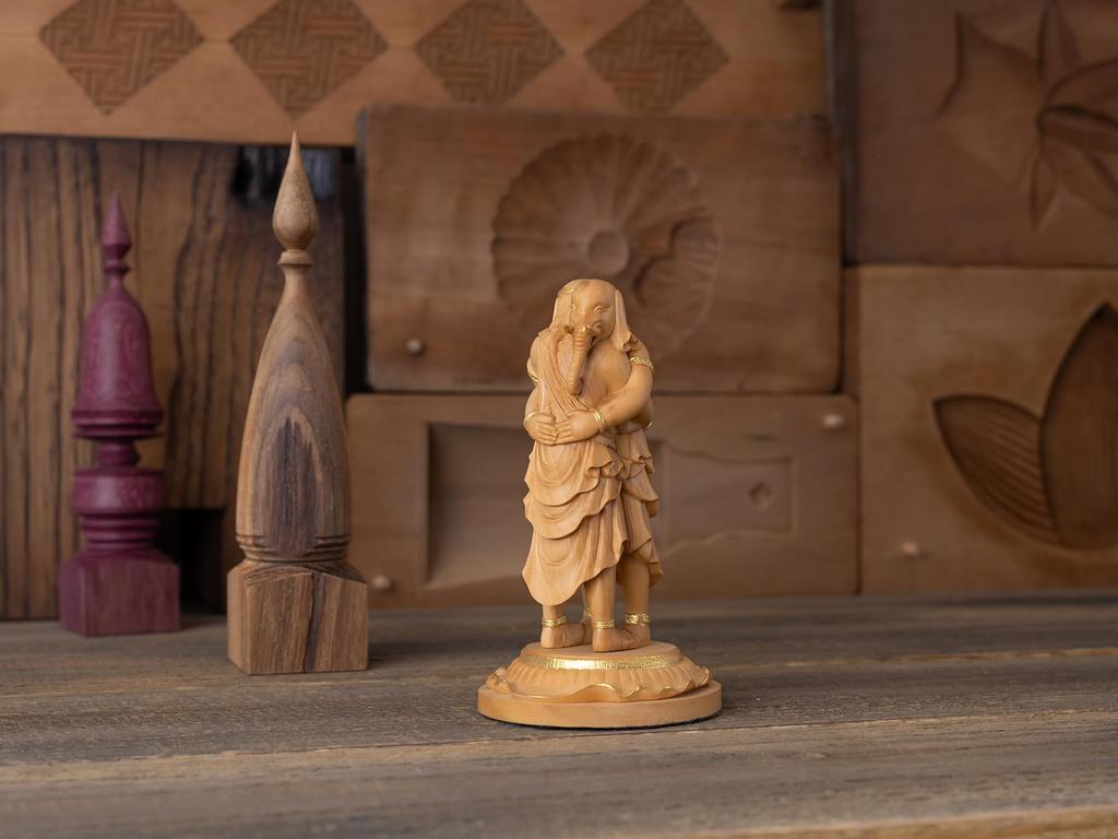 Tiny Buddha Kangiten gold clay Ganesha Buddha Statue Figure Wood Carving Ornament 8.8cm (Wooden Boxwood, finish)_Shoten (GSB Kangiten)