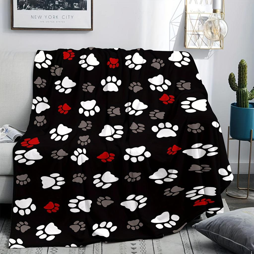 Coperta stampata in flanella con simpatico motivo a zampa di cane adatta a tutte le stagioni adatta per soggiorno ufficio divano e viaggio 180x250CM