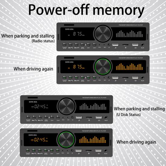 SWM-80B Practical Car Stereo Player Bluetooth-compatible 4.0 Multifunctional Audio Recording