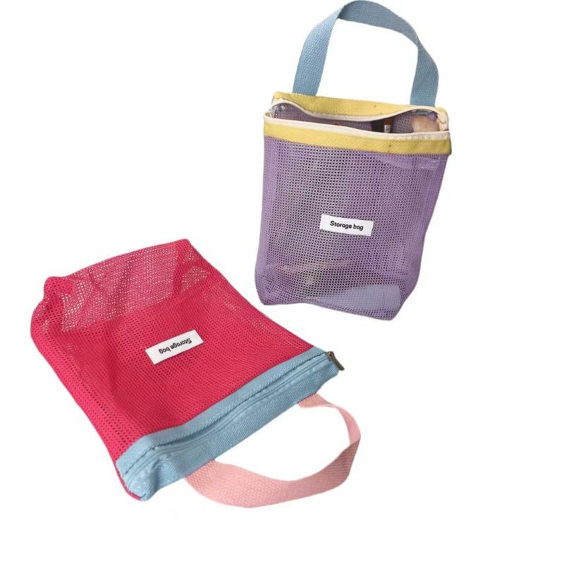 The New Simple Macaron Color Mesh Storage Bag  Large-capacity Drain Wash Bag  Travel Swimming Bag  Beach Bag
