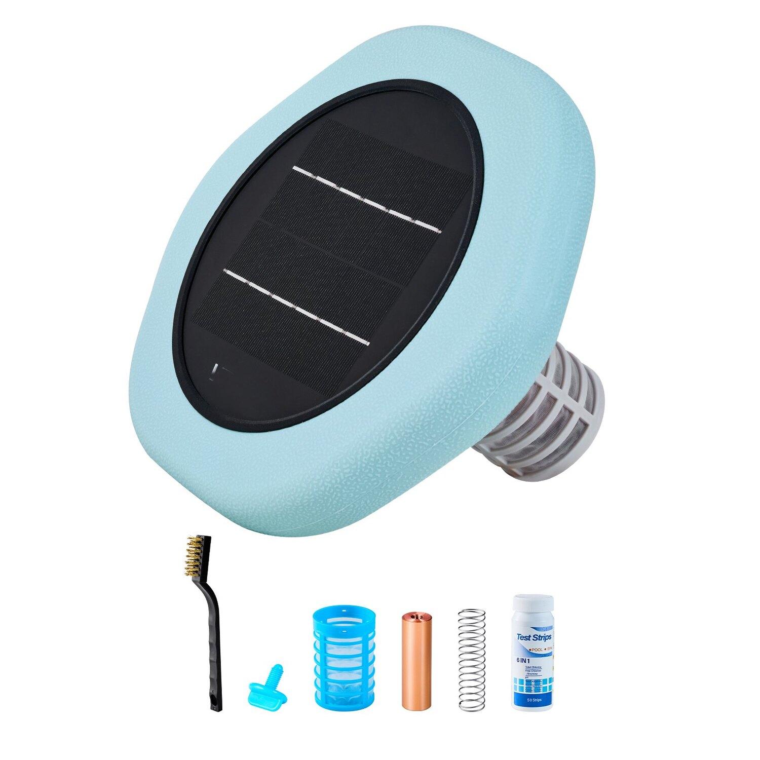 Ioniseur de piscine solaire, Ioniseur de piscine hexagonal en cuivre jusqu'à 170343 L, Nettoyeur et purificateur d'eau automatique flottant, Eau sans chlore, avec anode en cuivre,