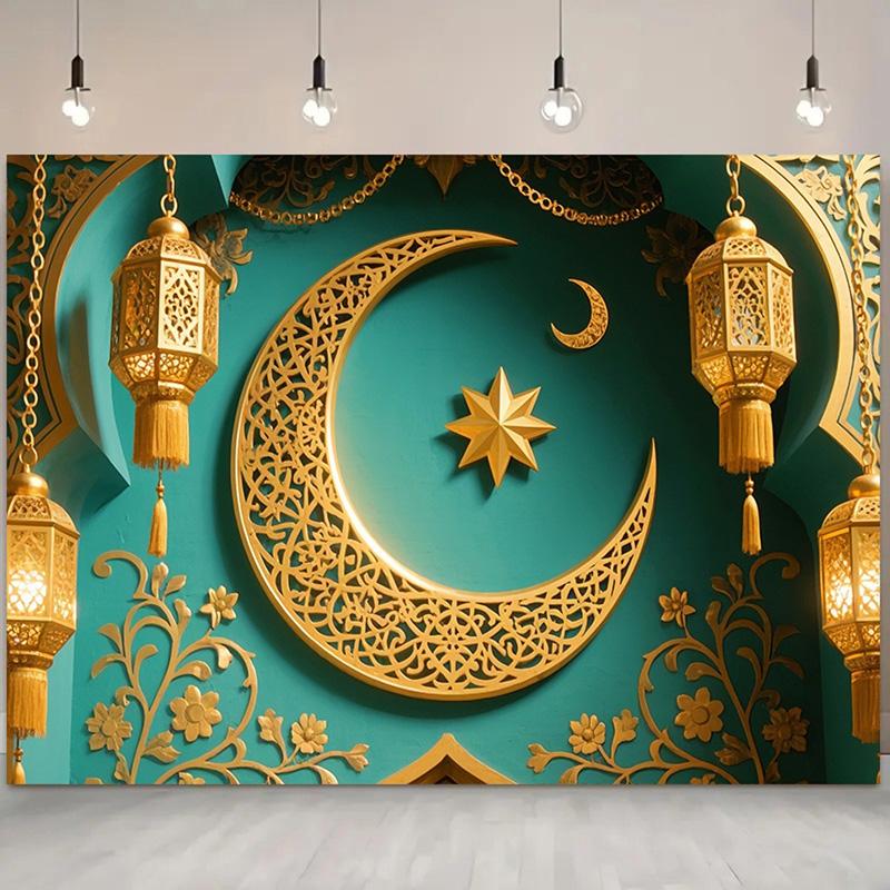 Lantern Moon Star Theme,Eid Mubarak Backdrop Crescent Photography Background Eid Al-Fitr Party Decor Banner Supplies Photo Studio Props
