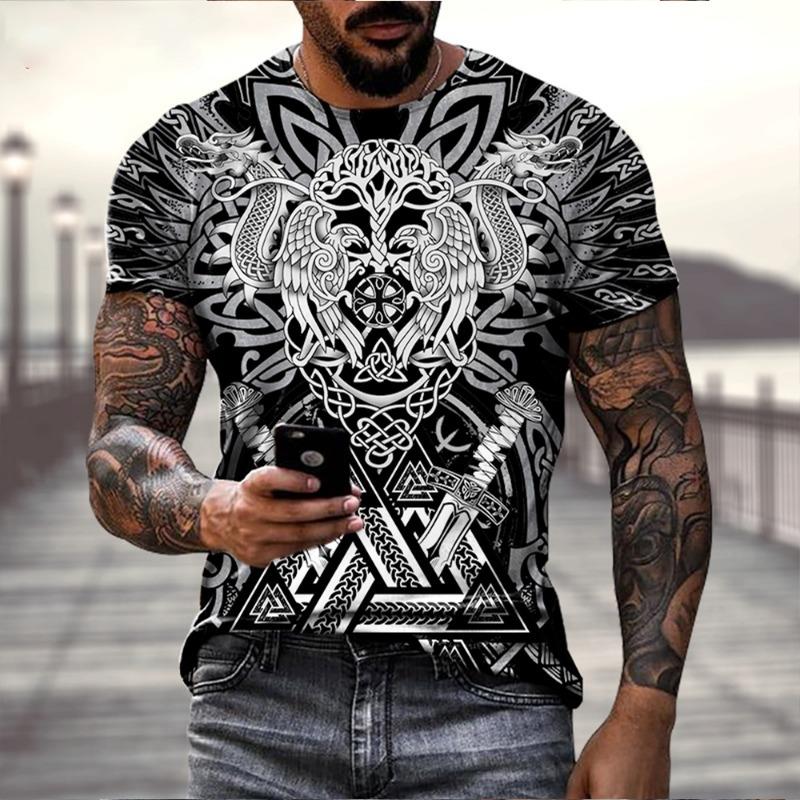 New Fashion Men Viking Tattoo Art T Shirt 3D Print T-shirts Short Sleeve Casual Tops