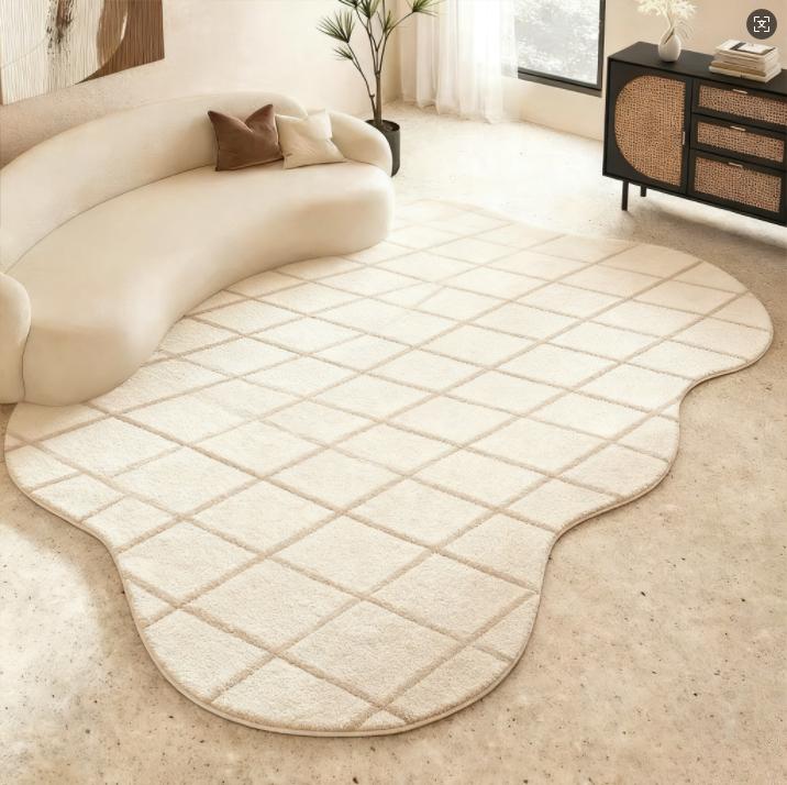 Irregular Shape Bedroom Decor Line Carpet Home Thick Plush Rug Cream Style Carpets for Living Room Fluffy Soft Lounge Floor Mat