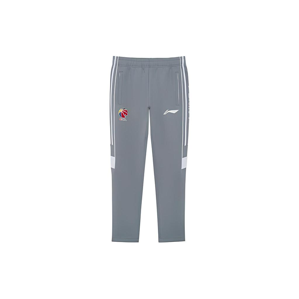 Li Ning CBA Series Logo Print Straight Leg Knitted Sports Pants Men Bottoms Rock-Gray AKLRA87-1