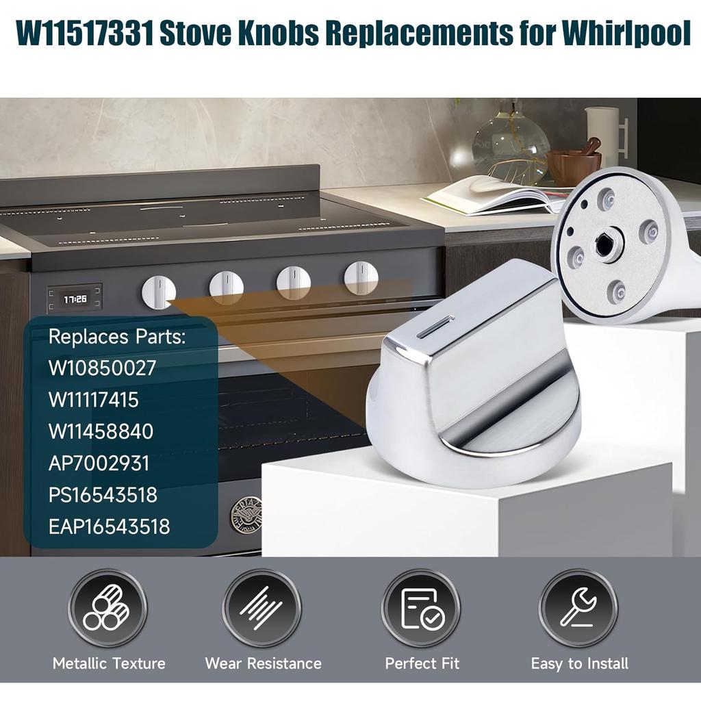 W11517331 für Whirlpool Elektroherd-Knöpfe (1 Stück) Ersetzen Sie W10850027 W11117415 W11458840 Ofenknopf, Kompatibel mit Whirlpool WEC310S0LS1, WEE515S0LZ