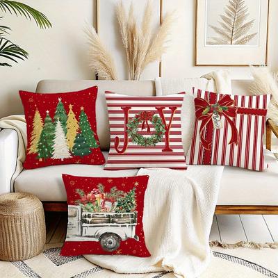 Christmas Pillowcases: Festive Designs with Trees, Wreaths, Bows, and a Vintage Truck Sofa Room Cushion Cover Home Decoration