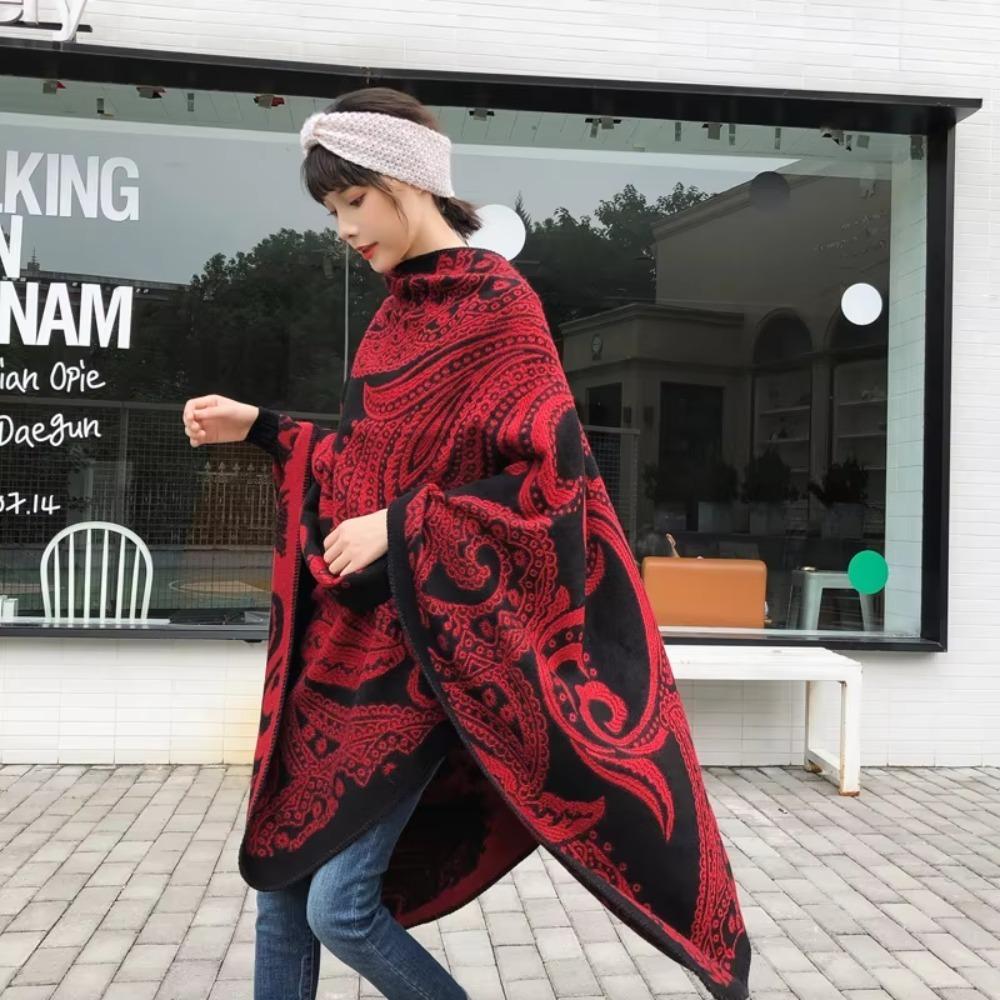 

Fashion Winter Warm Fleece Shawl Block Plaid double-sided Plush Wraps Scarf Thicken Cloak Cardigan Wedding Party