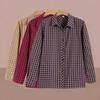Spring/Autumn Plaid Loose Long-Sleeve Shirt for Women Aged 50-60