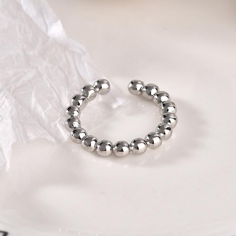 Chic Minimalist Geometric Irregular Oval Open Ring With Bead Detail Elegant Office Lady Fashion Jewelry For Women