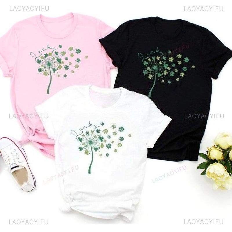 St Patricks Day Dandelion Sweatshirt Dandelion Shamrock Clovers Flying Shirt Luck Irish Tee Patrick Day Luck Graphic T Shirts