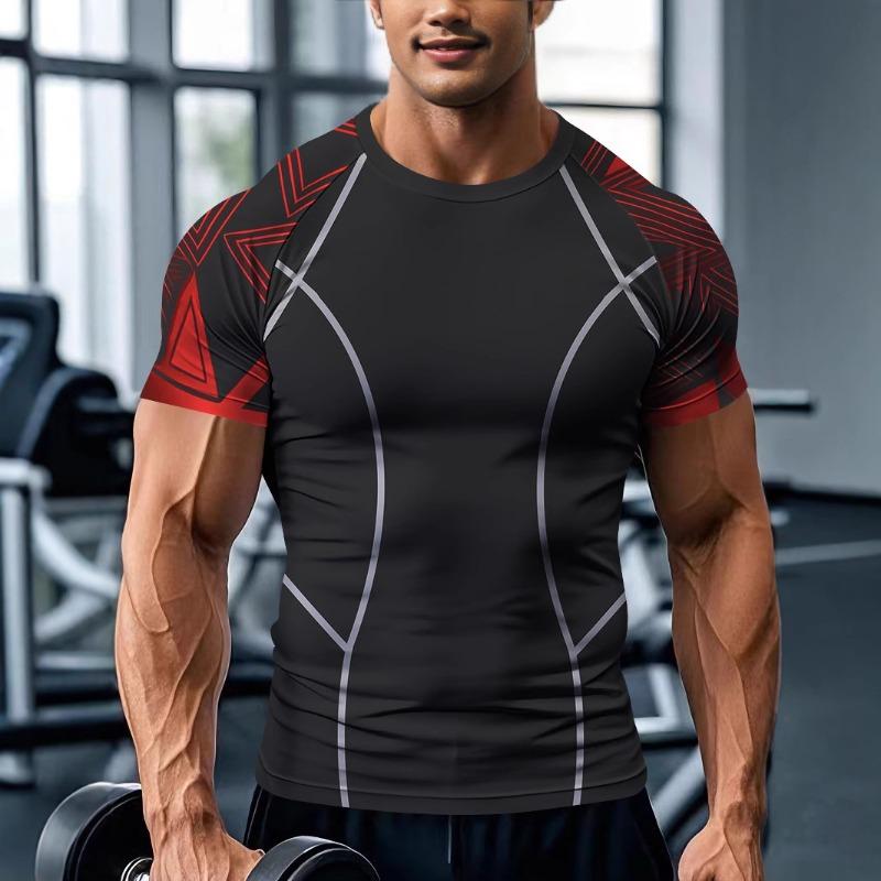 Gym Sports Men's Short Sleeve T-shirt Elastic Fitness Speed Drying Muscle Sleeve Insert Shoulder T-shirt