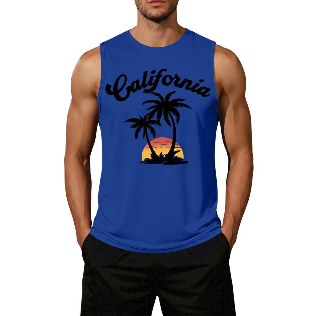 Men Sleeveless Tank Top Casual Loose Fit Flag Graphic Print Muscle Shirt Summer Beachwear Workout Gym Apparel